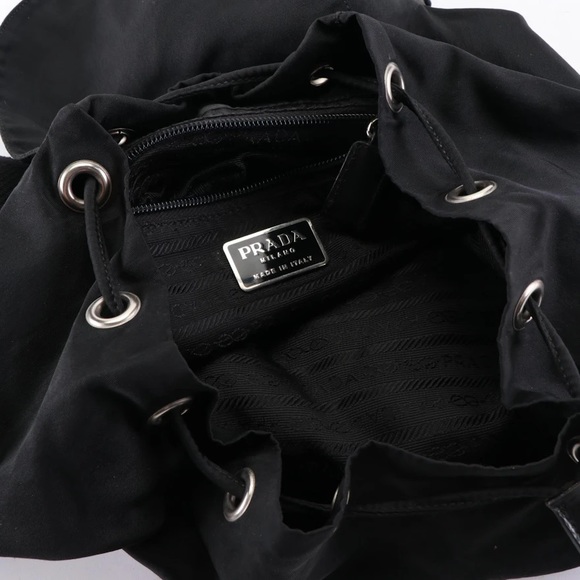 Prada Front Pocket Drawstring Backpack in Black Tessuto with Leather Trim - Picture 5 of 9